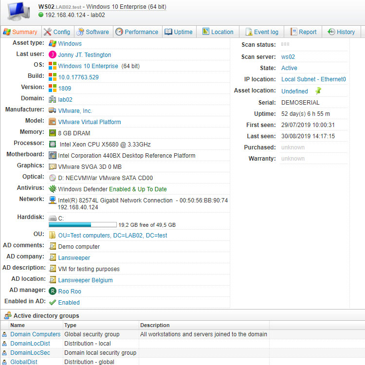 Scanned Active Directory user and computer attributes