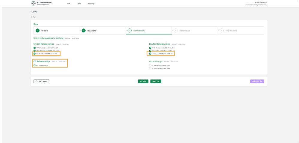 CI Sync User Interface showing the CI-to-CI relationships derived for OT records.