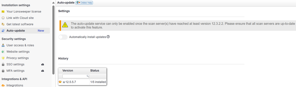 Installation Settings Auto-Update